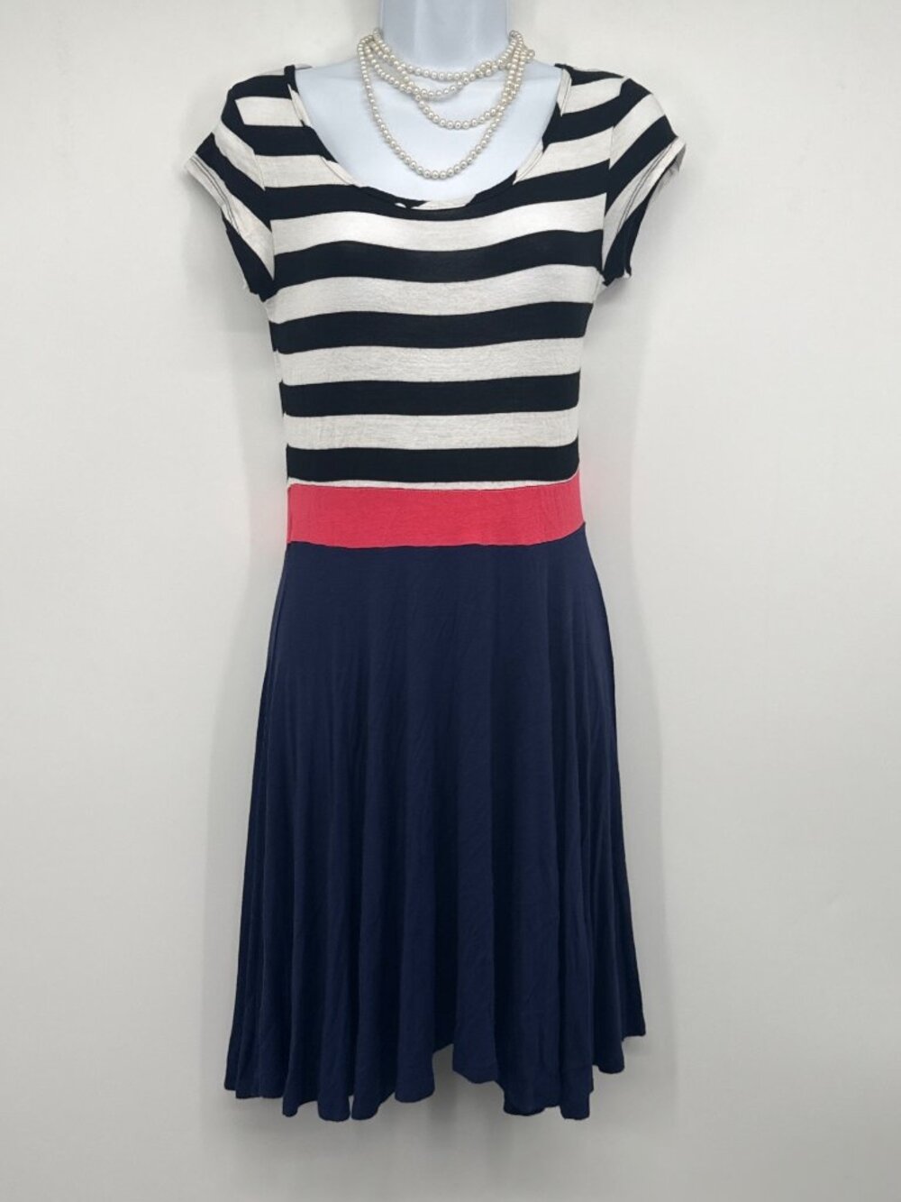 Eloges Nautical Stripe Colorblock Fit Flare Midi Dress Navy Pink No Sz Tag